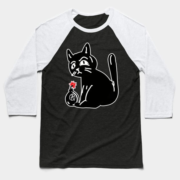 Black Cat of Doom on Halloween Baseball T-Shirt by silentrob668